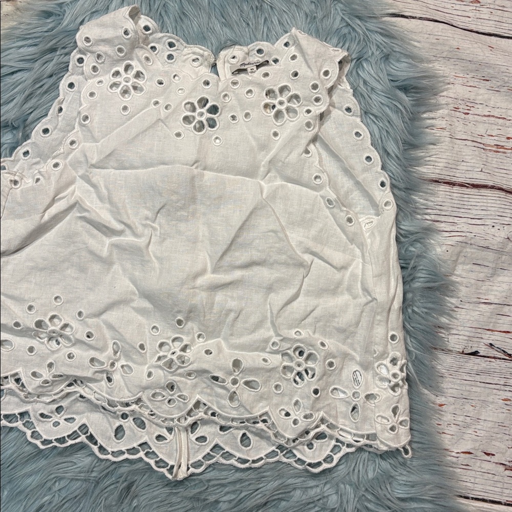 NWT Madewell White Linen Embroidered Eyelet High-Low Tank - Picture 6 of 9